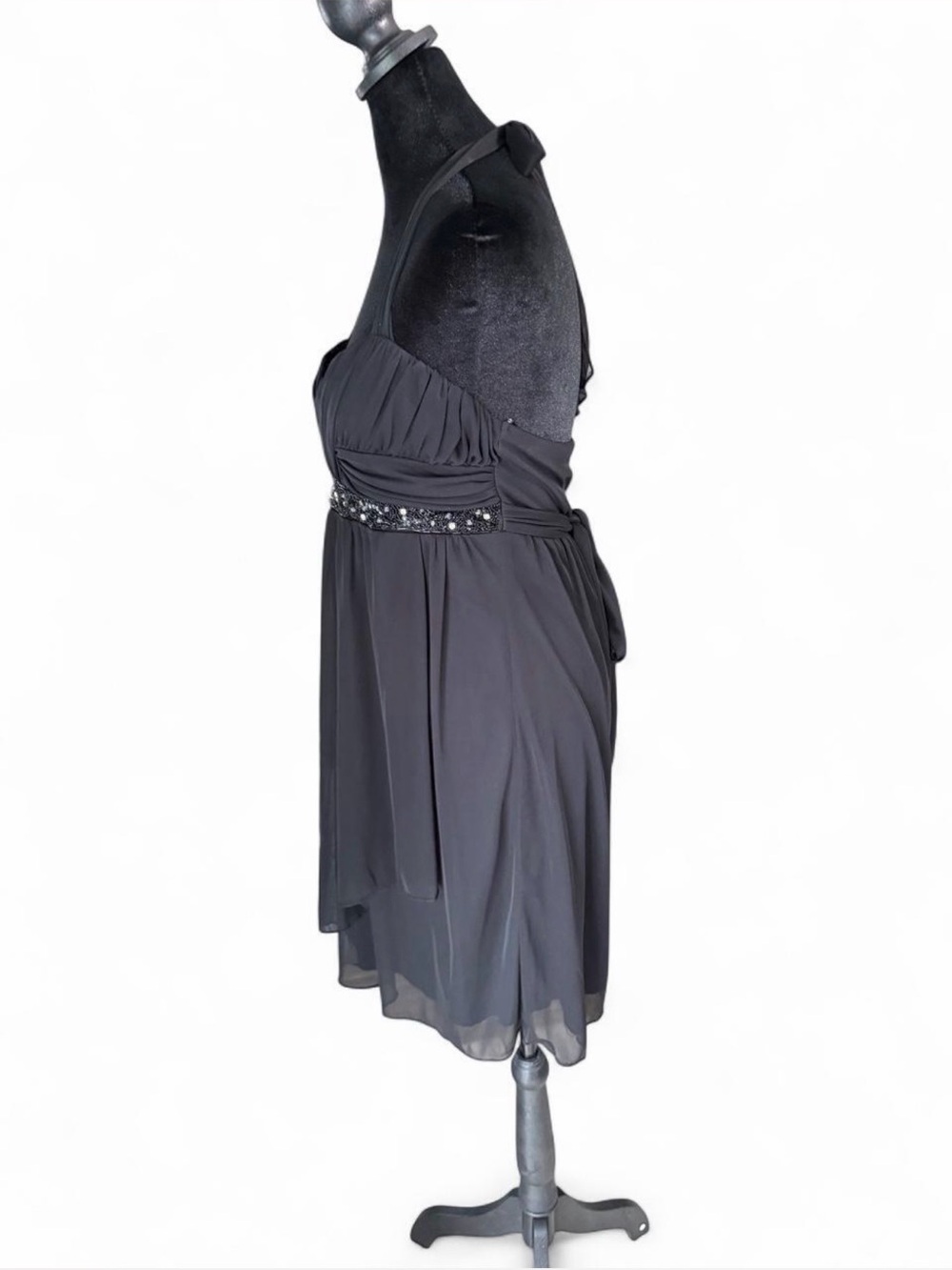 City Triangles Women’s Charcoal Gray Halter Chiffon Dress – Size Medium - Picture 3 of 5